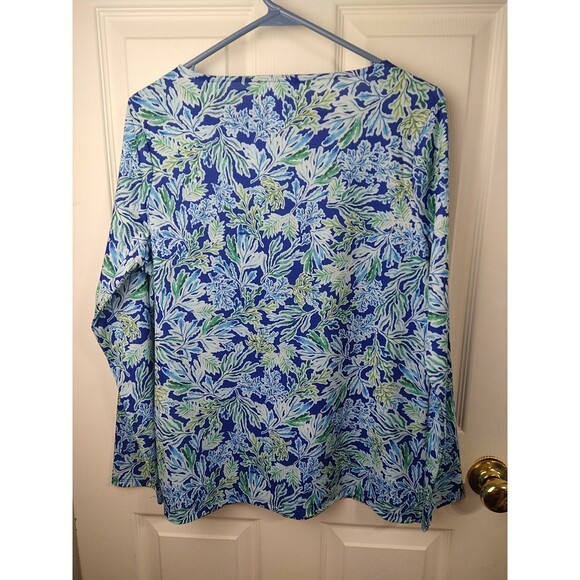 Stella Parker Womans M LS Blue Green Rash Guard Coral Print - Picture 6 of 6